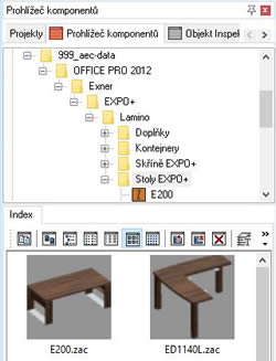 Knihovna 3D symbolů vybavení kancelářského nábytku výrobce Exner